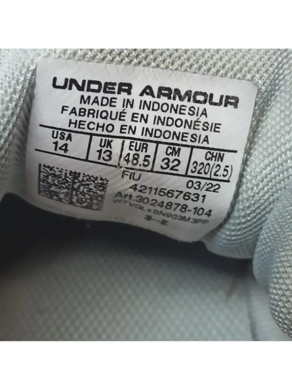 UNDER ARMOUR Charged Pursuit 2 Grey Mesh Running Shoes Mens Size 14 3024878-104